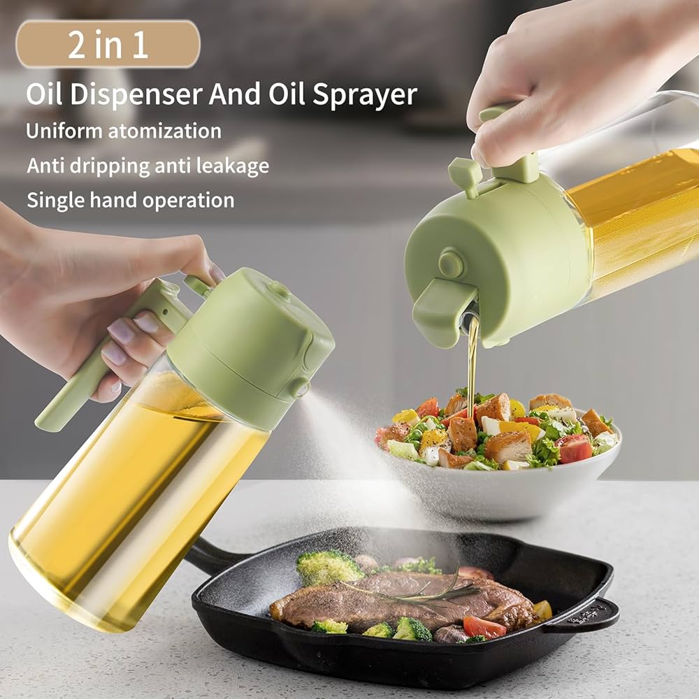 Picture of New 2 in 1 Oil spray bottle Kitchen 500 Ml Oil Bottle For Cooking, Baking, Air Fryer, Salad, Frying, Vinegar Leakproof Seasoning Bottle Canola Oil Spritzer