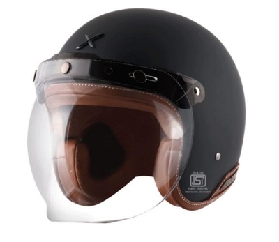 Picture of Axor Retro Jet Leather Dull Black Dual Certified Helmet (Matte Black)