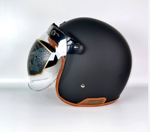 Picture of Axor Retro Jet Leather Dull Black Dual Certified Helmet (Matte Black)