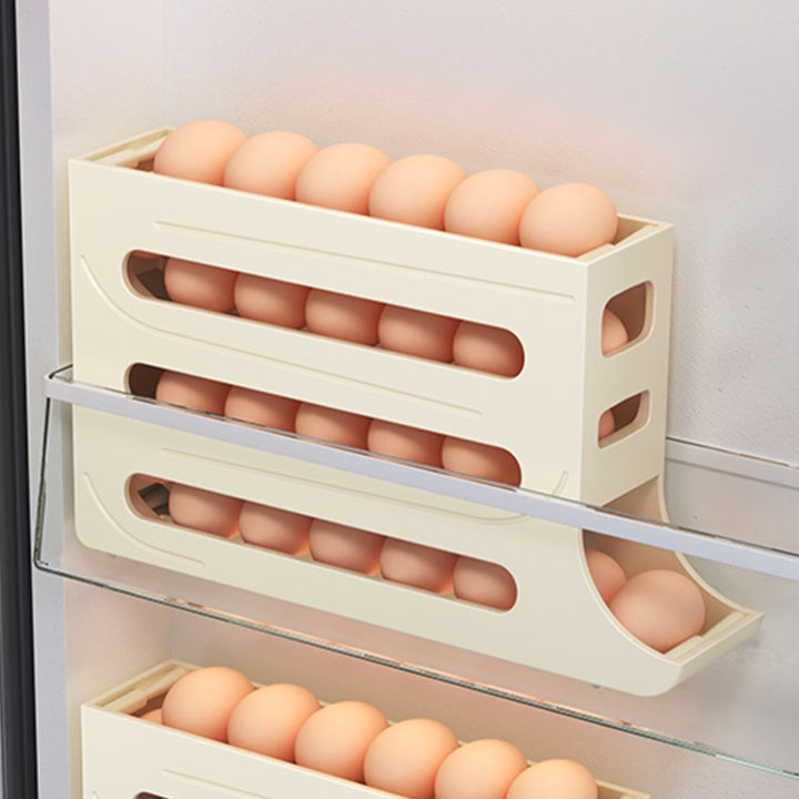 Picture of Egg Storage Case Large Capacity Egg Storage Box for Fridge 4 Tiers Automatic Rolling Egg Organizer Refrigerator Side Door Egg Dispenser Restaurant Egg Holder Egg Storage Container