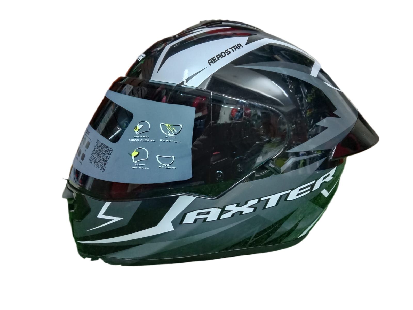 Picture of AEROSTAR AXTER Full Face Glossy Black Helmet ISI And Dot Certified (Black and white)