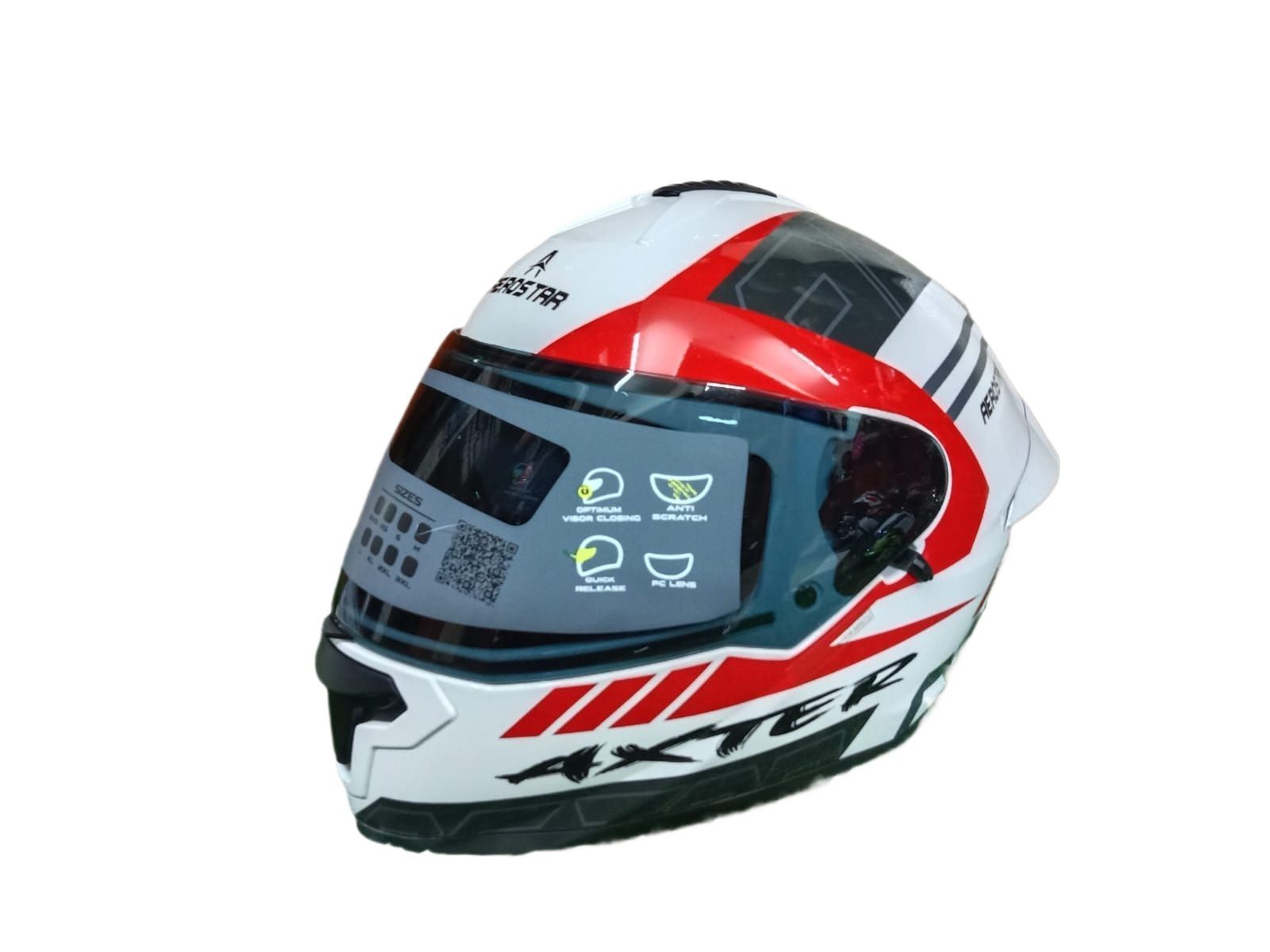 Picture of AEROSTAR AXTER Full Face Glossy Black Helmet ISI And Dot Certified (White red)
