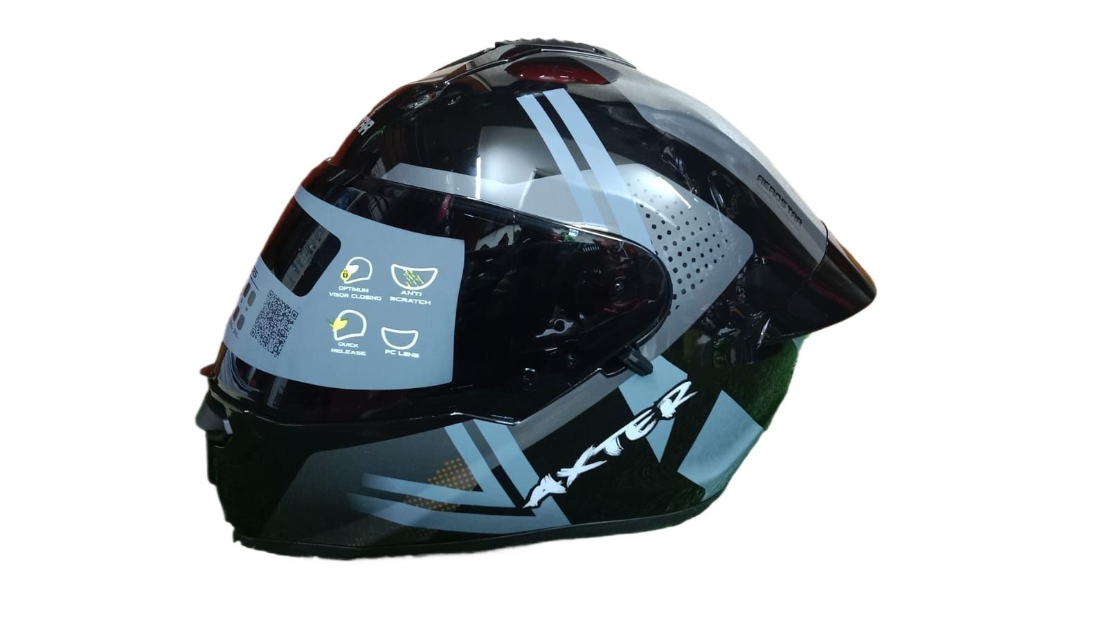 Picture of AEROSTAR AXTER Full Face Glossy Black Helmet ISI And Dot Certified (Whiteand black)