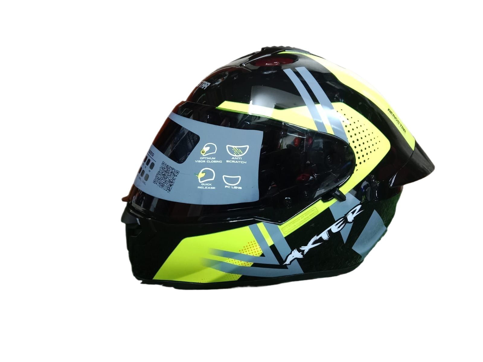 Picture of AEROSTAR AXTER Full Face Glossy Black Helmet ISI And Dot Certified (Black yellow)