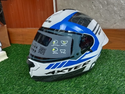Picture of AEROSTAR AXTER Full Face Glossy Black Helmet ISI And Dot Certified (Black blue white)
