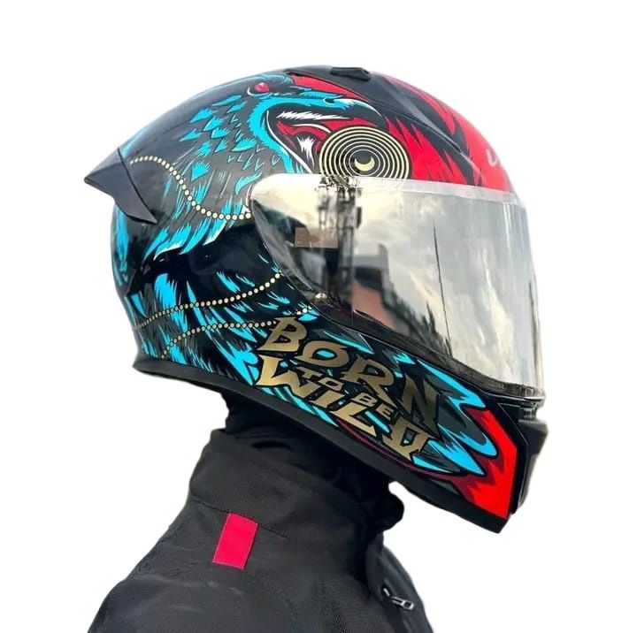 Picture of Bolt Wild Glossy Black Red full face helmet with dual certification. (Red and Black)