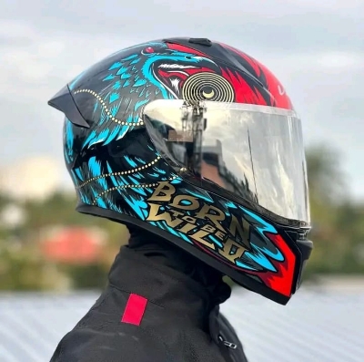 Picture of Bolt Wild Glossy Black Red full face helmet with dual certification. (Red and Black)