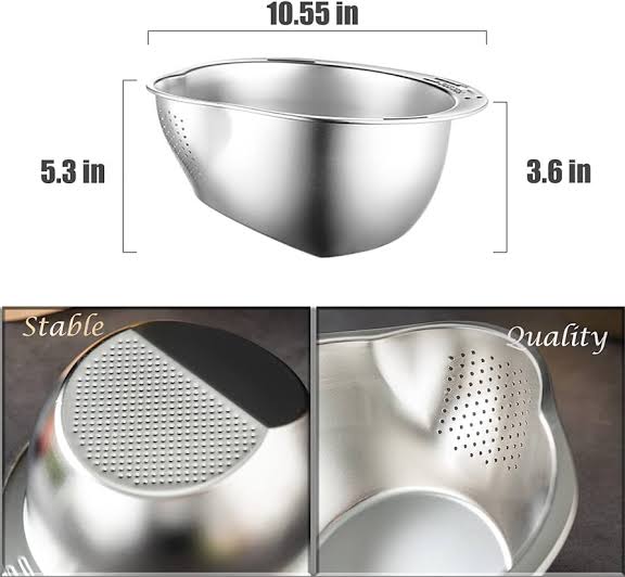 Picture of KesaPlan Rice Washer Strainer Bowl, 4-in-1 Washer Bowl Stainless Steel Rice Rinser Strainer Sink Colanders With Side Drainers for Cleaning Fruits, Vegetables, and Beans, Versatile Kitchen Tool