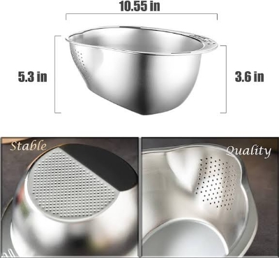 Picture of KesaPlan Rice Washer Strainer Bowl, 4-in-1 Washer Bowl Stainless Steel Rice Rinser Strainer Sink Colanders With Side Drainers for Cleaning Fruits, Vegetables, and Beans, Versatile Kitchen Tool
