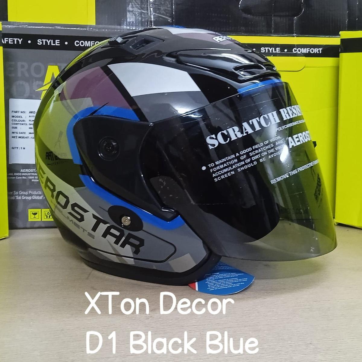 Picture of X-TON DECOR D1 BLACK BLUE CERTIFIED HELMET (Black)