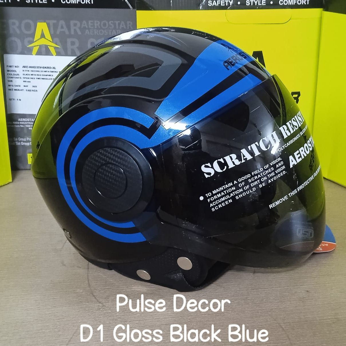 Picture of PULSE DECOR D1 BLACK BLUE CERTIFIED HELMET (Black)