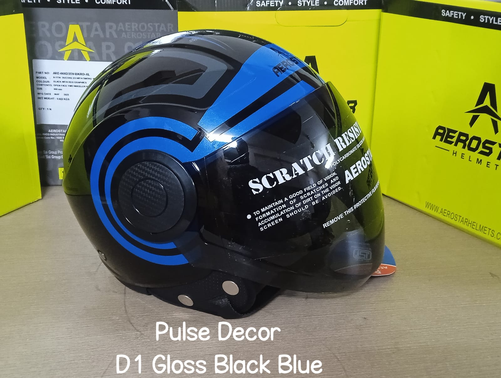 Picture of PULSE DECOR D1 BLACK BLUE CERTIFIED HELMET (Black)
