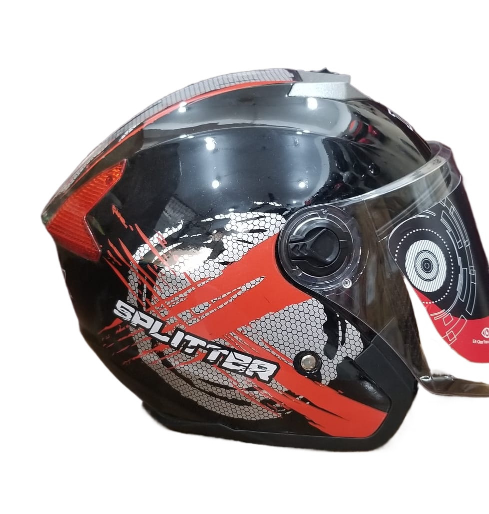Picture of MIBK Open Half Face 603 Glossy Black Red Helmet (নিউ মডেল হেলমেট) (Red and Black)