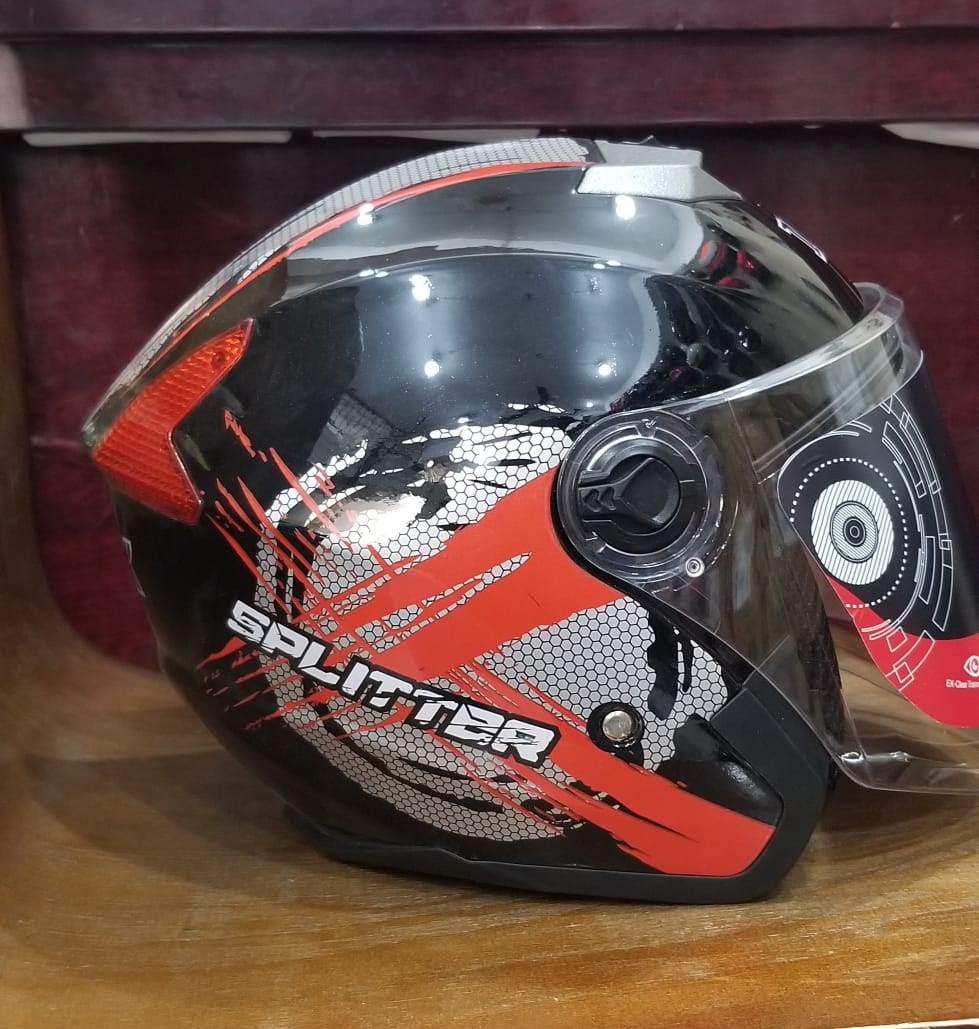 Picture of MIBK Open Half Face 603 Glossy Black Red Helmet (নিউ মডেল হেলমেট) (Red and Black)