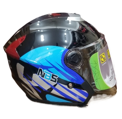 Picture of MIBK Open Half Face 603 Glossy Black Blue Helmet (নিউ মডেল হেলমেট) (Black)