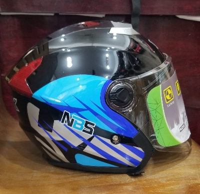 Picture of MIBK Open Half Face 603 Glossy Black Blue Helmet (নিউ মডেল হেলমেট) (Black)