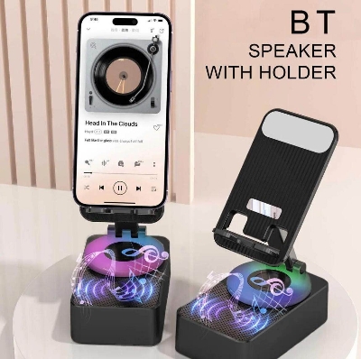 Picture of Foldable Mobile Phone Desk Holder,Wireless Speaker with Stand - 3 in 1 Mobile Phone Holder,360 Rotating Phone Stand,Phone Stand with Speaker, Cellphone Holder with Bluetooth Speaker