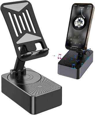 Picture of Foldable Mobile Phone Desk Holder,Wireless Speaker with Stand - 3 in 1 Mobile Phone Holder,360 Rotating Phone Stand,Phone Stand with Speaker, Cellphone Holder with Bluetooth Speaker