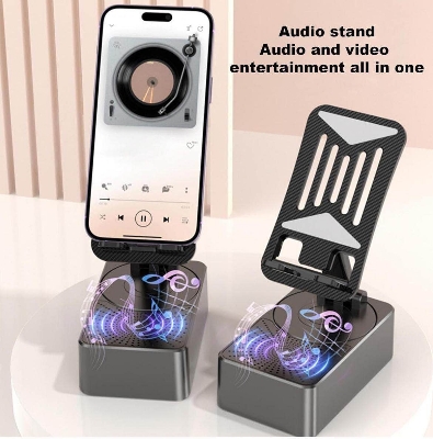 Picture of Foldable Mobile Phone Desk Holder,Wireless Speaker with Stand - 3 in 1 Mobile Phone Holder,360 Rotating Phone Stand,Phone Stand with Speaker, Cellphone Holder with Bluetooth Speaker
