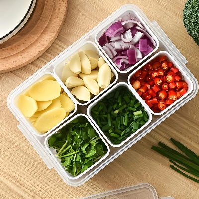 Picture of Refrigerator Storage Box 6 Grid Food Vegetable Fruit Storage Box Fridge Organizer Drain Basket Meat Onion Ginger Clear Crisper