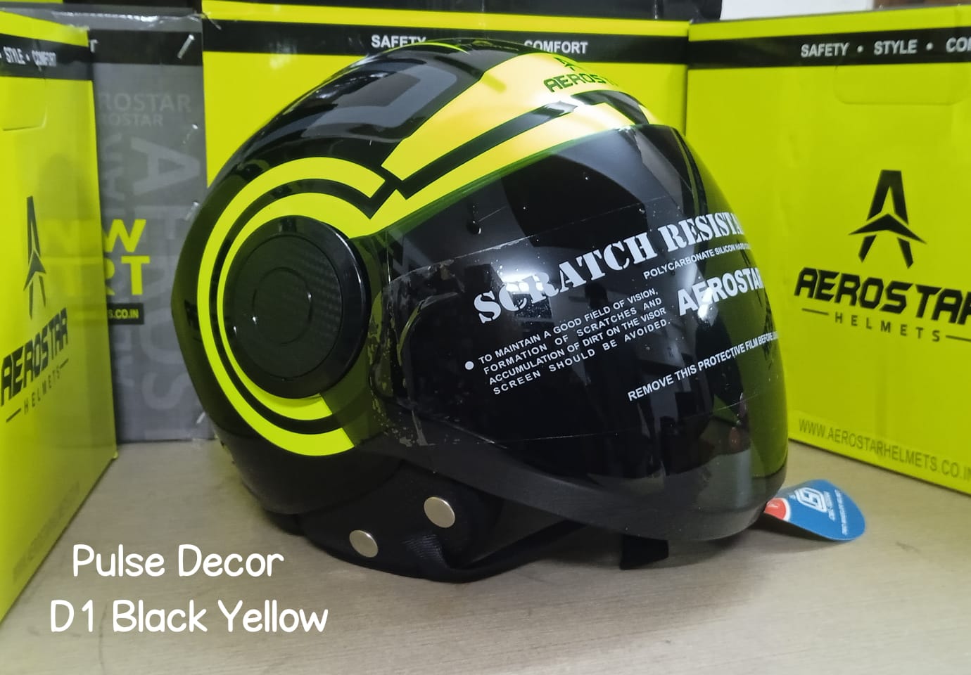 Picture of PULSE DECOR D1 BLACK YELLOW CERTIFIED HELMET (Black)