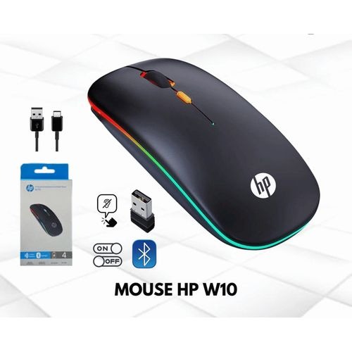 Picture of HP W10 Wireless Bluetooth Mouse, Rechargeable Dual Mode LED Mouse (Bluetooth 5.2 & USB Receiver) Portable Silent Mouse, for Laptop/Desktop/Tablet/Bluetooth Mouse RGB Led Light Mouse