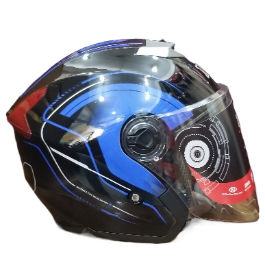 Picture of MIBK Open Half Face 603 Glossy Black Blue Helmet (নিউ মডেল হেলমেট) (Black)