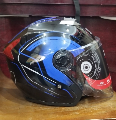 Picture of MIBK Open Half Face 603 Glossy Black Blue Helmet (নিউ মডেল হেলমেট) (Black)