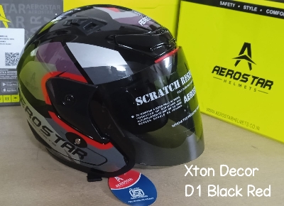 Picture of X-TON DECOR D1 BLACK RED CERTIFIED HELMET (Black)
