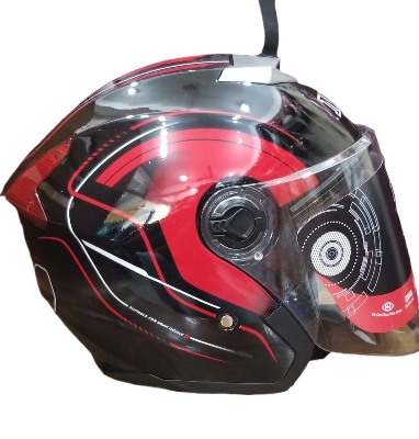 Picture of MIBK Open Half Face 603 Glossy Black Red Helmet (নিউ মডেল হেলমেট) (Red and Black)