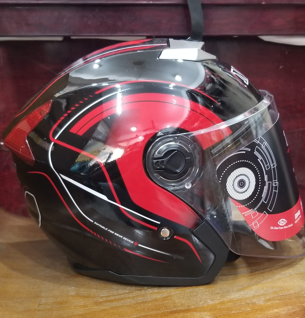 Picture of MIBK Open Half Face 603 Glossy Black Red Helmet (নিউ মডেল হেলমেট) (Red and Black)