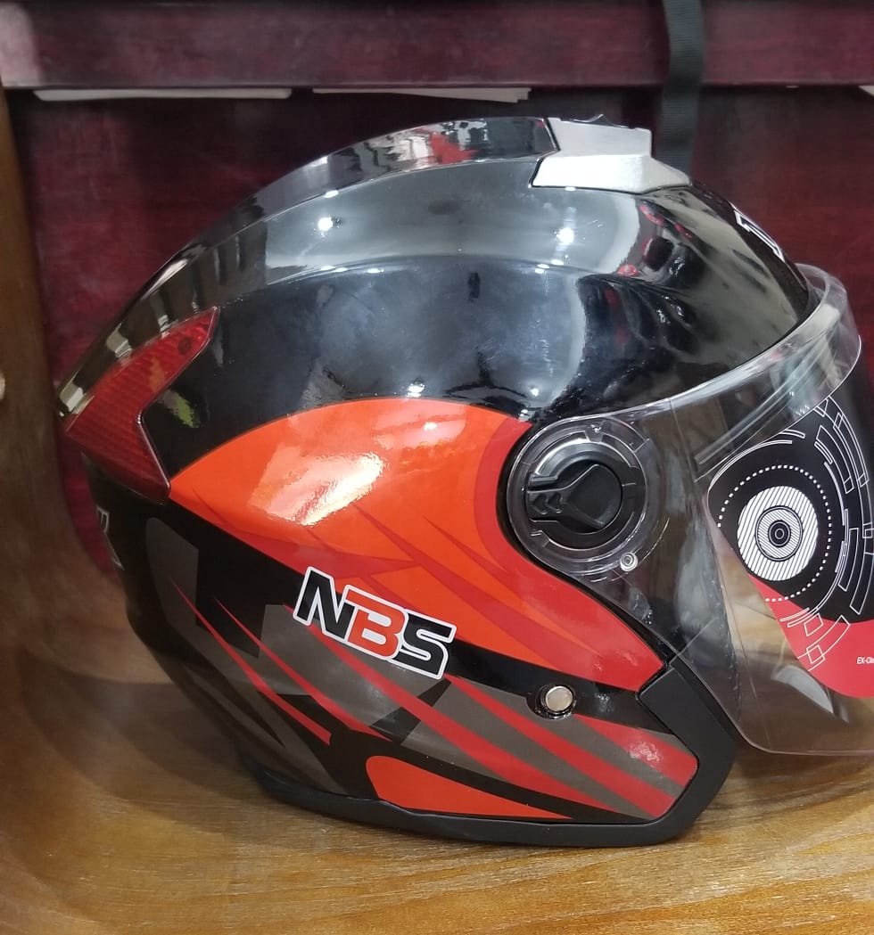 Picture of MIBK Open Half Face 603 Glossy Black Red Helmet (নিউ মডেল হেলমেট) (Red and Black)