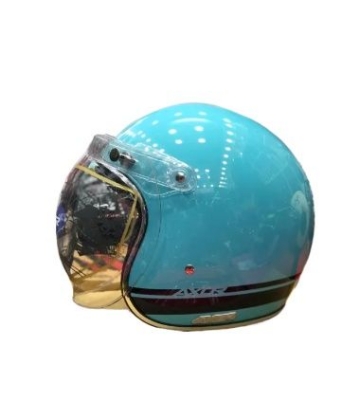 Picture of Axor Retro Jet Sportz Silver ISI and DOT Certified Glossy Finish Open Face Helmet (Lake Blue)