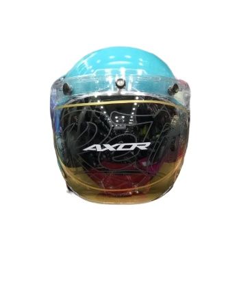Picture of Axor Retro Jet Sportz Silver ISI and DOT Certified Glossy Finish Open Face Helmet (Lake Blue)