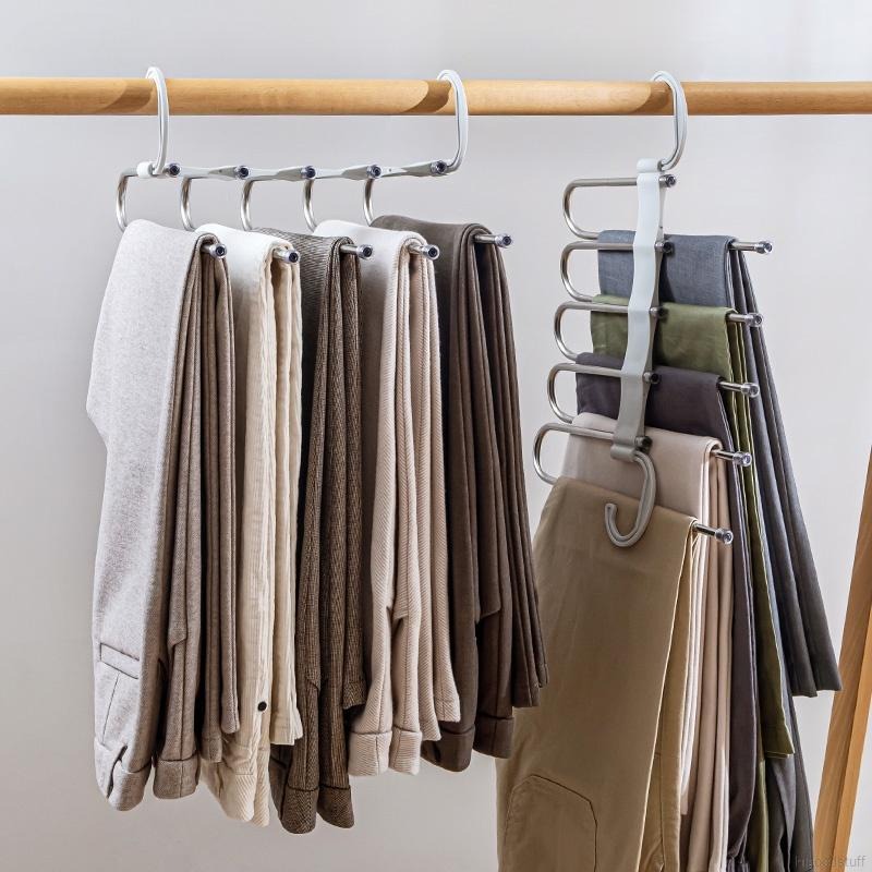 Picture of Foldable Cloth Hangers 5 in 1 Stainless Steel for Clothes Hanging Multi-Layer Pant Wardrobe Hanger