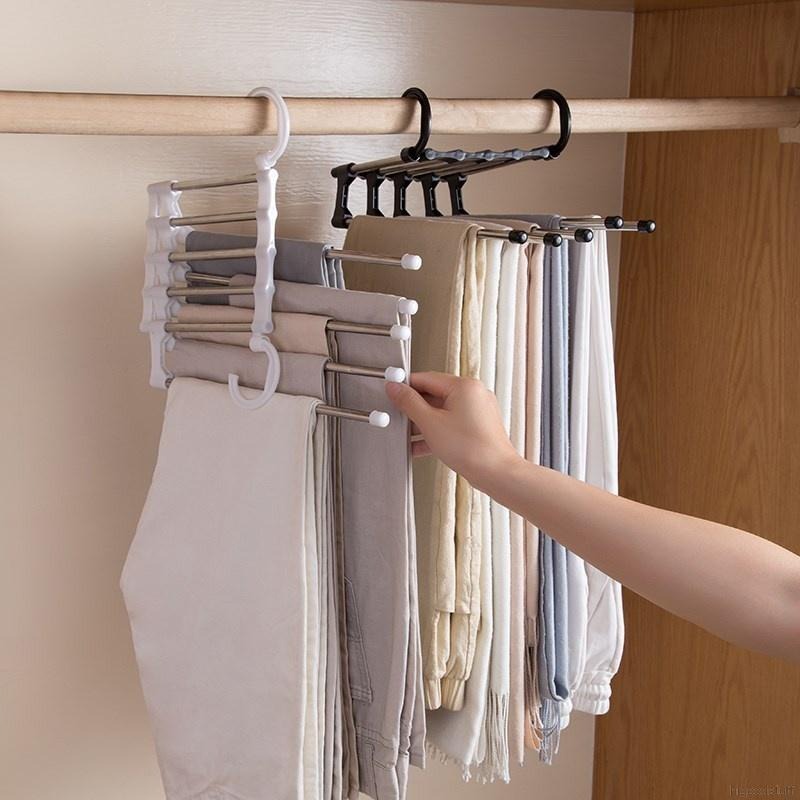 Picture of Foldable Cloth Hangers 5 in 1 Stainless Steel for Clothes Hanging Multi-Layer Pant Wardrobe Hanger