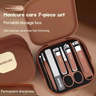 Picture of Nail Cutter 7 in 1 Nail Clippers Set, 7pcs Manicure & Pedicure Tools, Stainless Steel Nail Cutter Kit for men and women with Protective Case, Travel Grooming Kit for Facial, Cuticle and Nail Care
