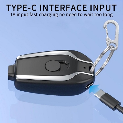 Picture of Telebrands As Seen on TV Portable Charger for Type-c 1600mAh Mini Power Emergency Pod,External Fast Charging Power Bank Battery Pack, Key Ring Charger