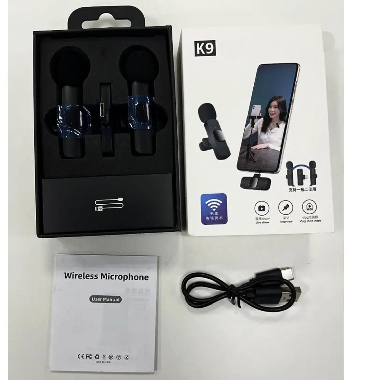 Picture of K9 Wireless Dual Microphone Professional Lapel Lavalier Microphone Remove Noise For Турe C Microphone