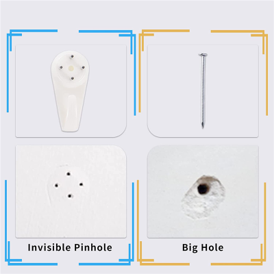 Picture of 2Pcs Mini Powerful Tracelss Wall Mounted Hanging Nail Hooks Removable Hanger Picture Hangers, Concrete/Plaster/Hard Wall Hooks, for Hanging Pictures, Tapestries, Clocks and Heavier Weights, Router Stand Hanger
