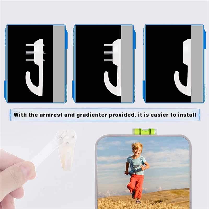 Picture of 2Pcs Mini Powerful Tracelss Wall Mounted Hanging Nail Hooks Removable Hanger Picture Hangers, Concrete/Plaster/Hard Wall Hooks, for Hanging Pictures, Tapestries, Clocks and Heavier Weights, Router Stand Hanger