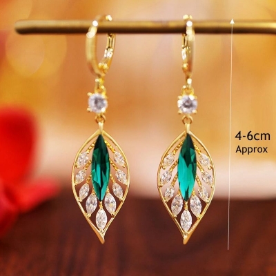 Picture of Jewelry Accessories Crystal Leaf Tassel Drop Earrings New Wedding Jewelry Exquisite Leaf Pendant Earrings Jewelry Gift Women Girls Dangle Earrings