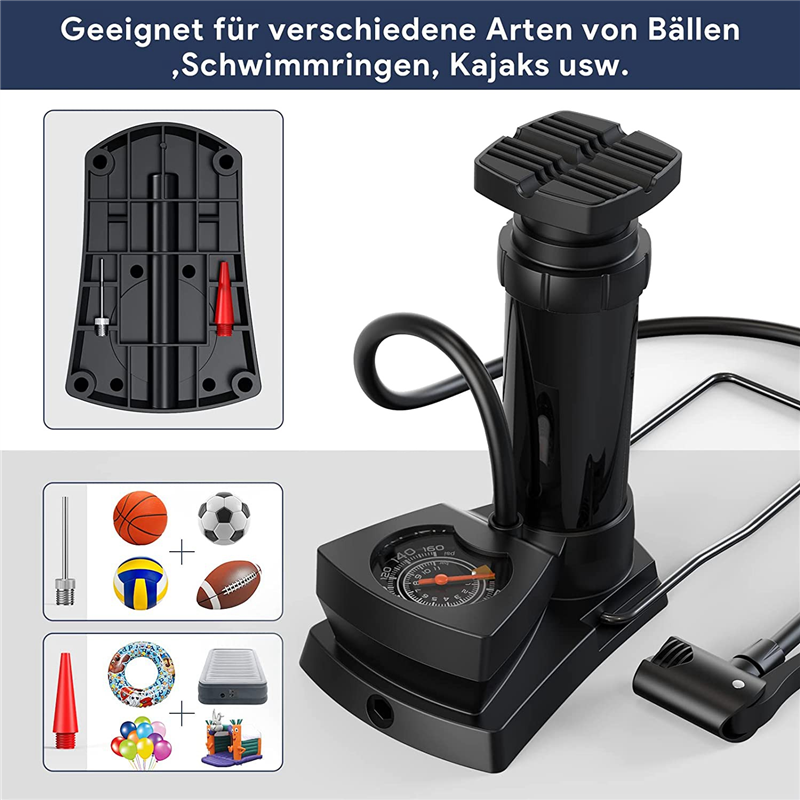 Picture of Bicycle Pump Foot Pedal Bike Tire with Pressure Gauge Cycling Equipment for Balls Swimming Ring-A