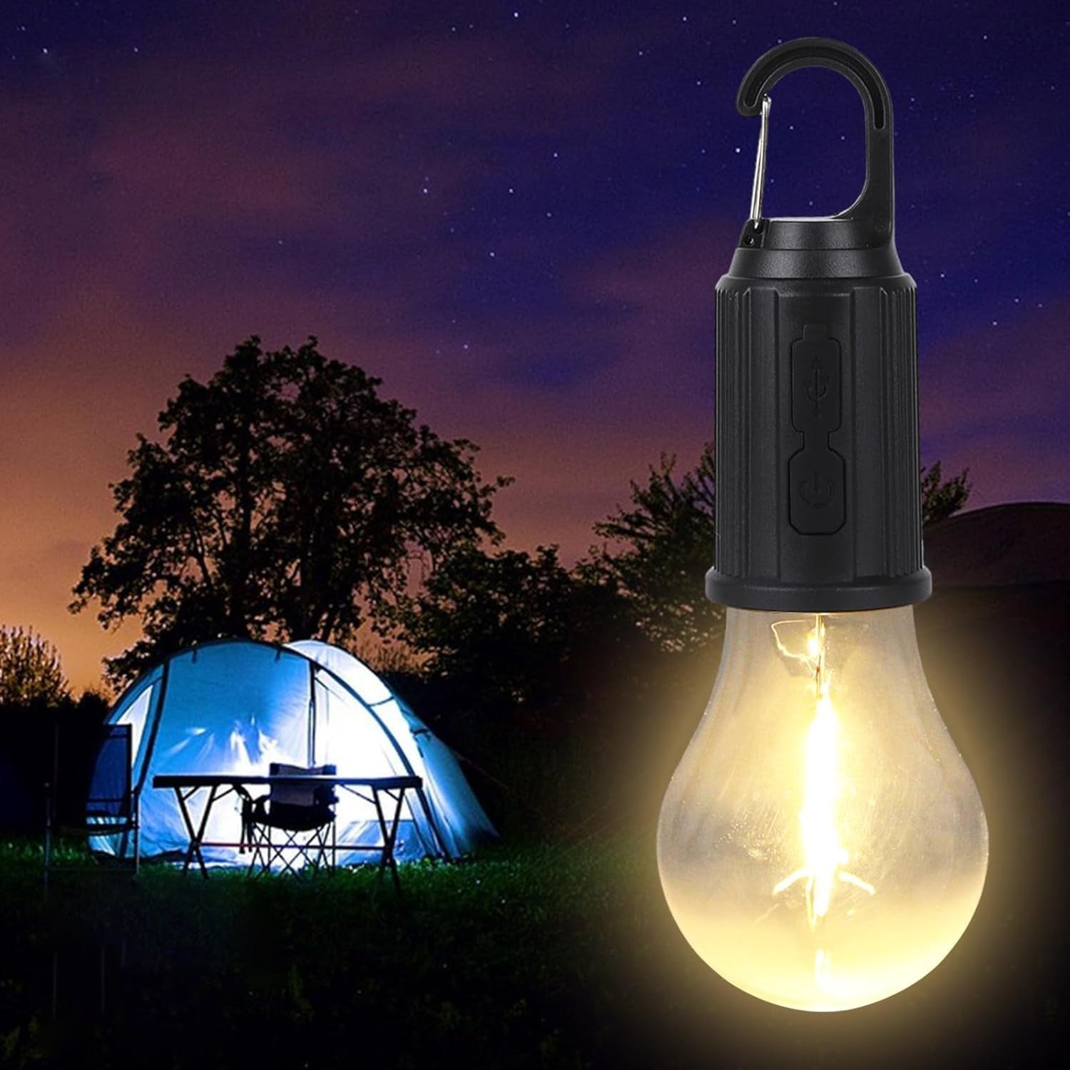 Picture of Solar Charging Hook Camping Light, Portable Waterproof LED Tent Light with Clip Hook, Indoor and Outdoor Hanging Light for Camping, Hiking, Emergency Power Outage