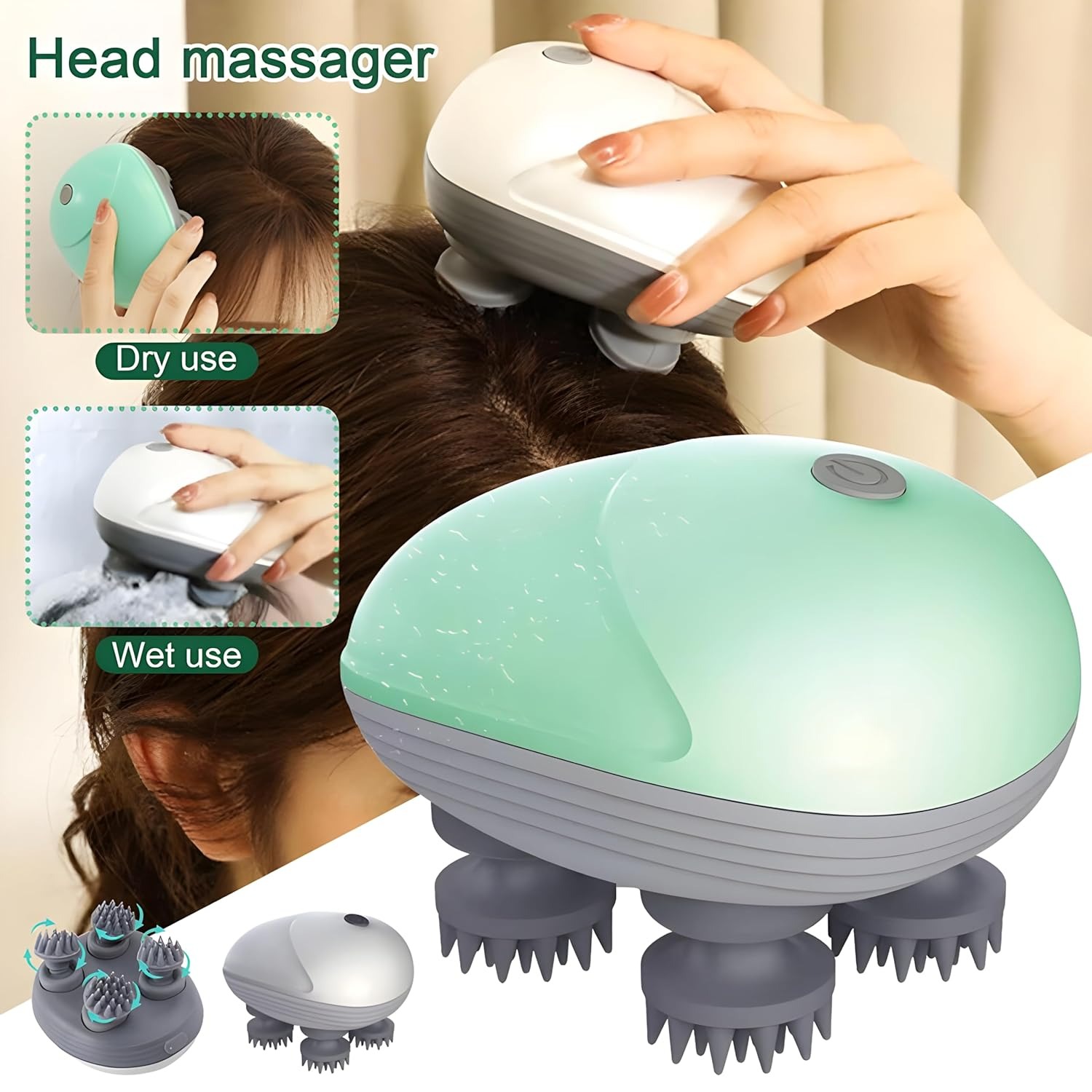 Picture of New Electric Scalp Massager, Portable Head Massager with Kneading 96 Massage Nodes, Handheld Head Scratcher Massager for Stress Relax and Pain Relief, Ideal Gifts for Women, Men