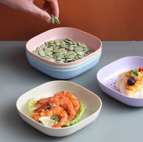 Picture of Plastic Maid 10Pcs Square Dinner Plates With Holder (KD : 324) Different colors in a set ]