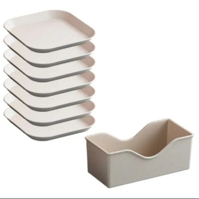 Picture of Plastic Maid 10Pcs Square Dinner Plates With Holder (KD : 324) Different colors in a set ]