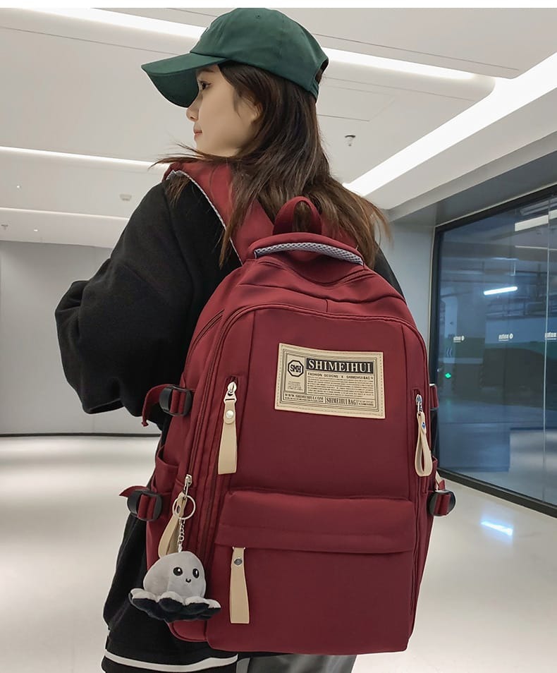 Picture of Aesthetic Large Capacity Cute Backpack (Black and Red)