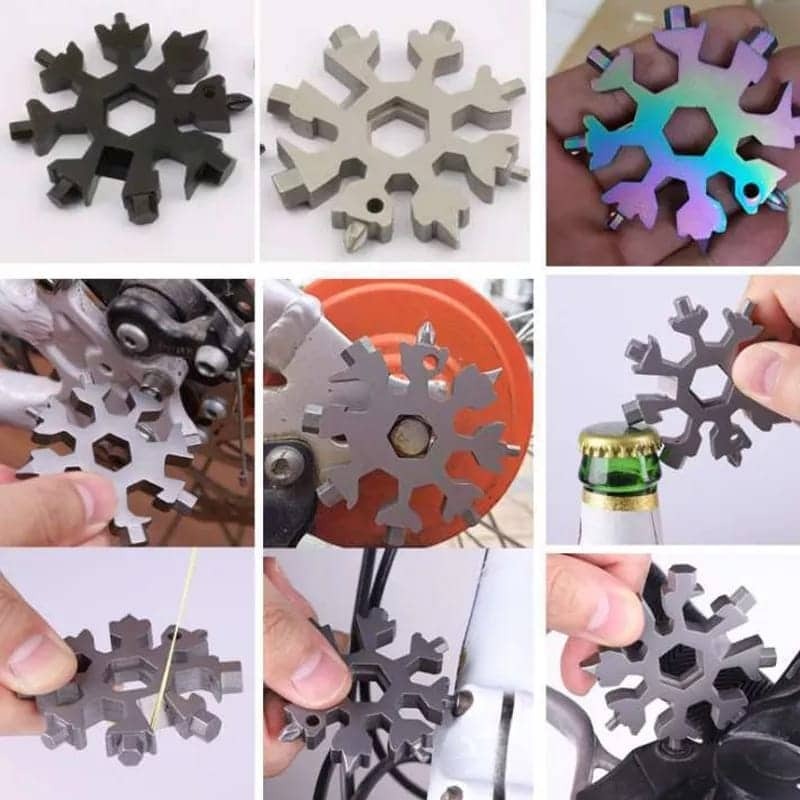 Picture of 18 In 1 Snowflake Multifunctional Pocket Tool Keyring Key Ring Spanner