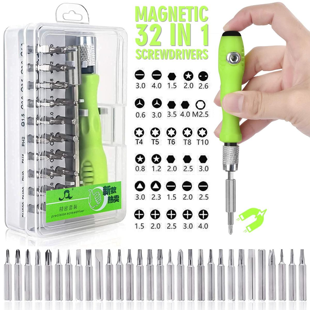 Picture of 32 in 1 Mini Screwdriver Bits Set with Magnetic Flexible Extension Rod For Home Appliance Repairing Preparations